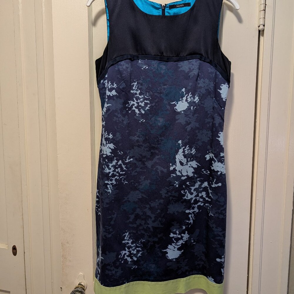 Tahari Nuria Blue Cloud Sleeveless Sheath Dress with Lime Green Stripe Size 6